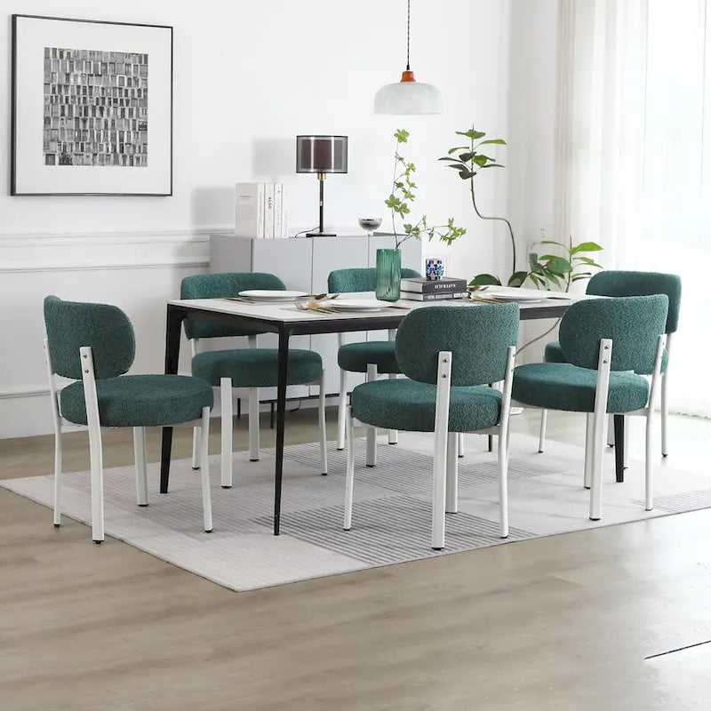 Upholstered Modern Boucle Dining Chairs with White Metal Legs