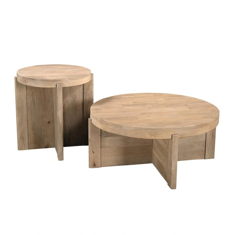 Round Solid Mango Wood Coffee Table